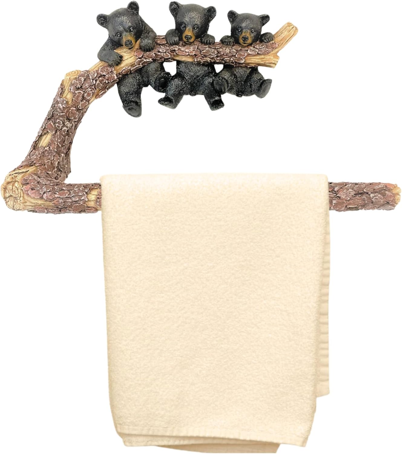 Towel Bar in Whimsical 3 Black Bears Hanging on Tree Branch Design for Bath/Kitchen Towel Holder Hanging Bar Arm Wall Mounted Rack