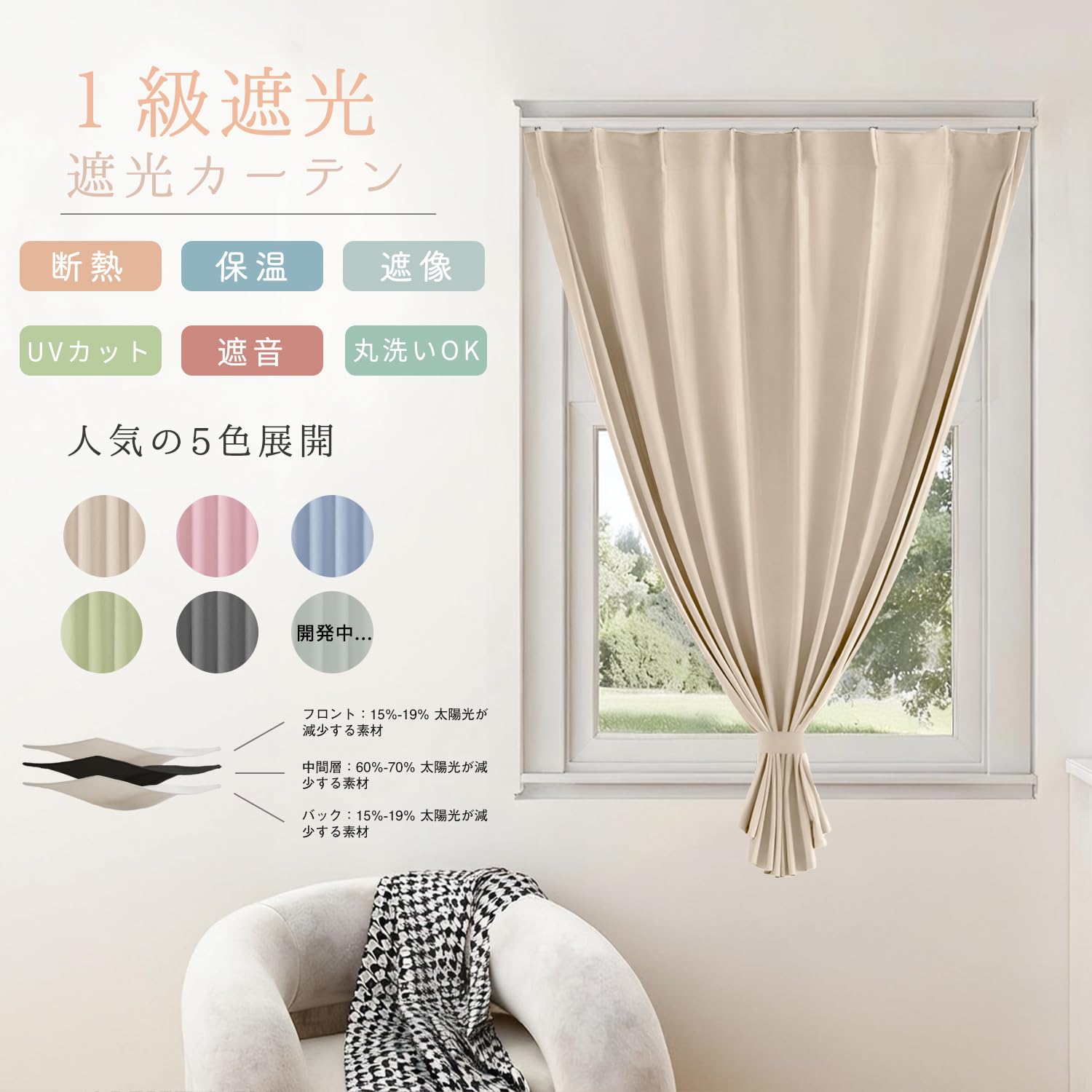 Amazon｜PANDA INTERIOR 遮光カーテン 小窓用 シンプル 無地 おしゃれ 