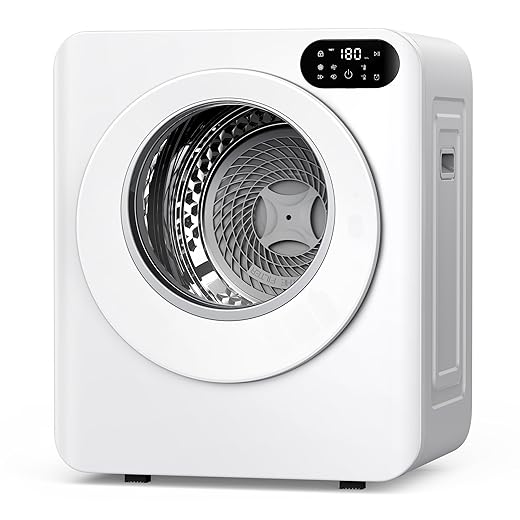 Euhomy 1.5 Cu.Ft Portable Clothes Dryer, 850W Clothes Dryer with Stainless Steel Drum, 4 Functions, LED Control, Drying Machine for Apartments, Laundry, Dorm, Small Space, White