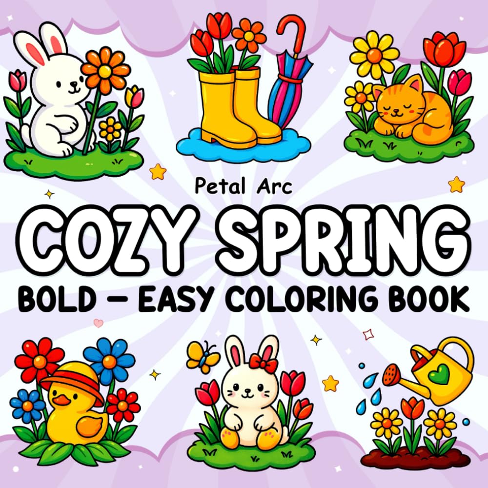 Cozy Spring: Bold and Easy Coloring Book for Kids, Teens, & Adults featuring Cute Spring Inspired Designs