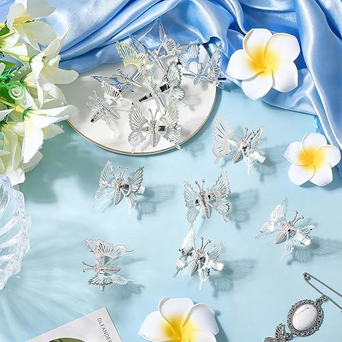 Miniatura 4 de 12 pinzas de mariposa plateadas para el cabello, pasadores de mariposa de metal en movimiento, pinzas de cocodrilo, accesorios retro de los años 90