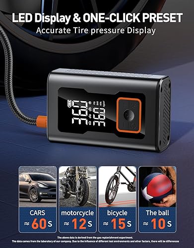 Miniatura 2 de Inflador de neumáticos, compresor de aire portátil, bomba de neumáticos de bicicleta de 150 PSI, bomba de aire compacta para neumáticos de