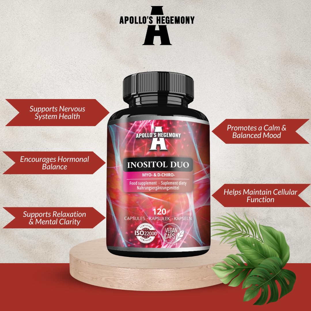 Inositolo Duo 120 Capsule Vegane - Myo-Inositolo + D-chiro-inositolo - 615 mg per Capsula - Fornitura per 4 mesi - Integratore di Vitamina B8 - da Apollo's Hegemony
