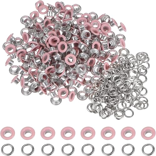 Miniatura 25 de HARFINGTON Juego de 200 ojales redondos de color de 0.394 pulgadas, ojales metálicos con arandelas para álbumes de recortes, zapatos, ropa, lona