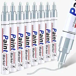 Caneta de tinta prateada marcador metálico permanente – 8 canetas de tinta à base de óleo, ponta média, secagem rápida e à prova d'água para restauração automotiva, metal, pintura rupestre, marcador