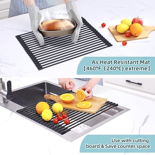 Vista 59 de Ohuhu Escurridor de platos sobre el fregadero, 17.6 pulgadas de ancho x 15.4 pulgadas de largo, organizador de fregadero de cocina, organizador