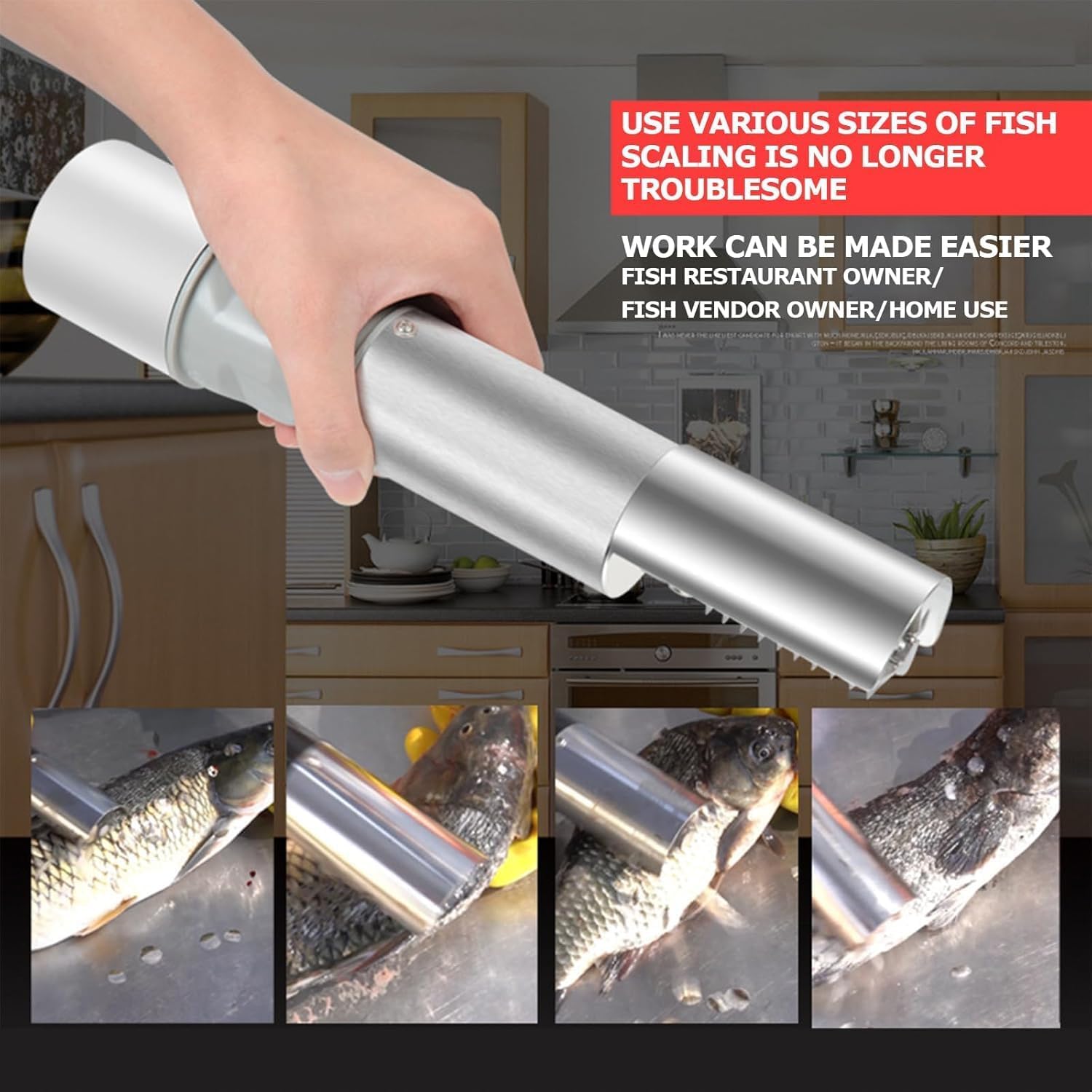Removedor de Escamas de Pescado eléctrico inalámbrico, raspador de Escamas con Cabezales de Corte y 2 baterí para restaurantes de mariscos y Puestos de Pescado.