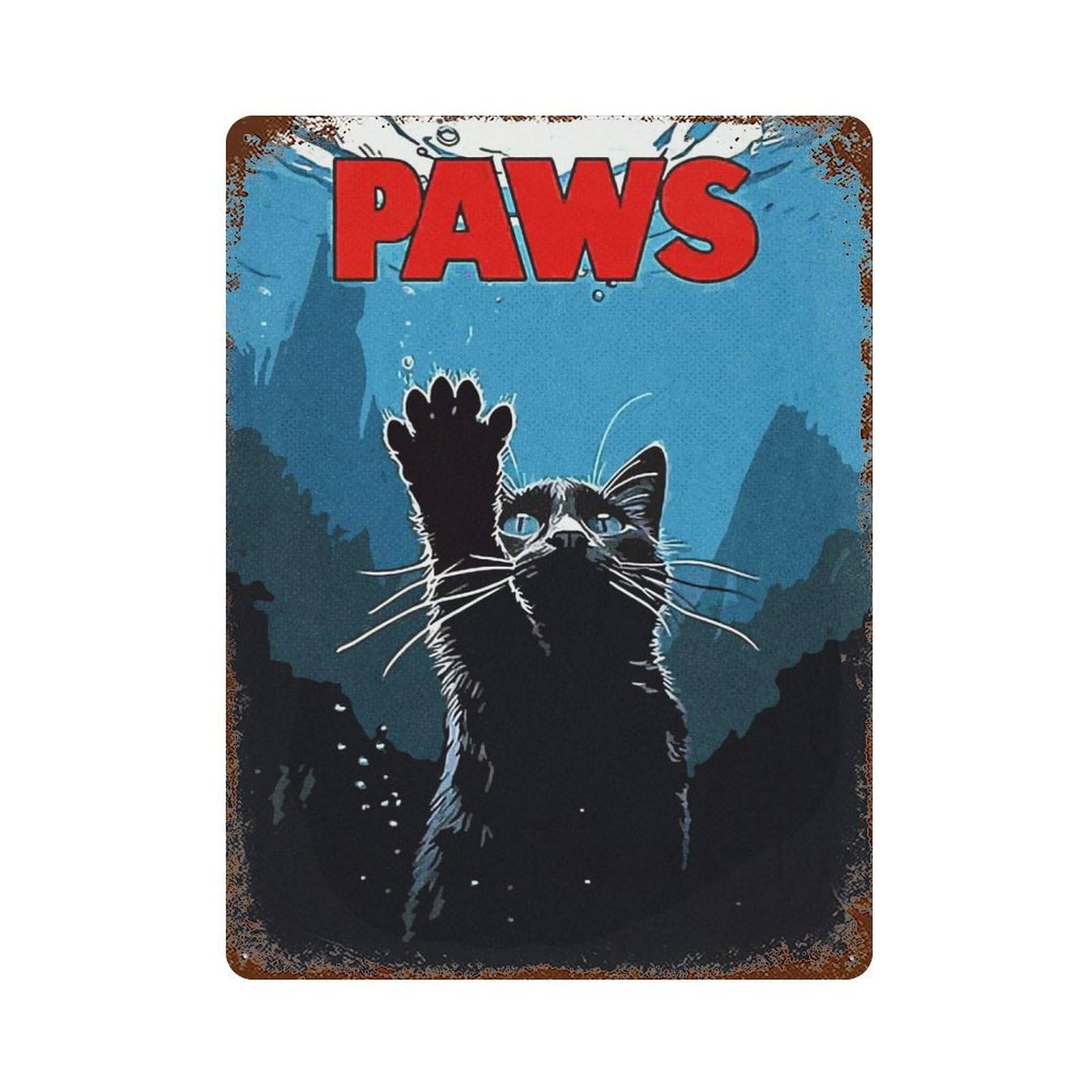 Paws Cat Vintage Wall Sign 15.7"x11.8", Rust Effect Metal Decor for Farmhouse, Kitchen And Entryway Decor