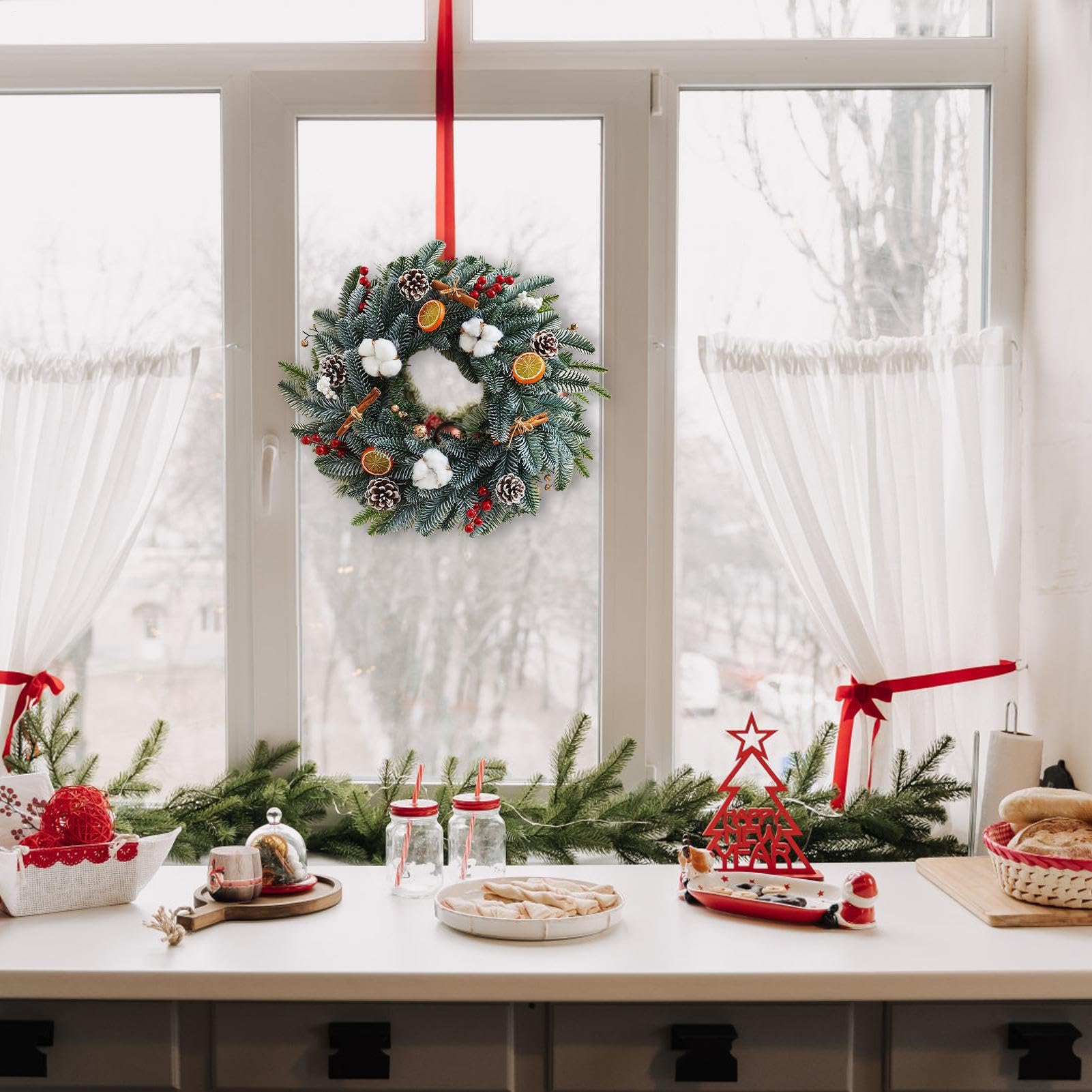 Corona para La Puerta De Entrada Guirnalda Navideña Decoración De Pared | Corona De Navidad Artificial Para Porche De Invierno Interior Ventana Pared Casa Boda Chimenea Gabinete