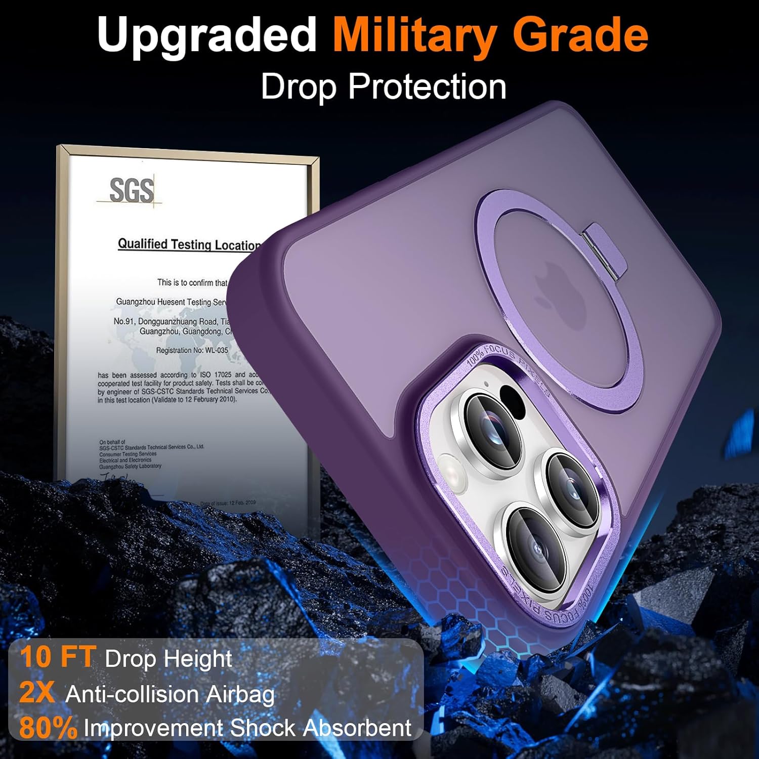 Magnetic for iPhone 14 Pro Max Case with Ring Stand, [10 FT Drop Protection] [Velvety Touch] Slim Translucent Matte Back Shockproof Phone Case for iPhone 14 Pro Max 6.7'', Dark Purple - Image 4