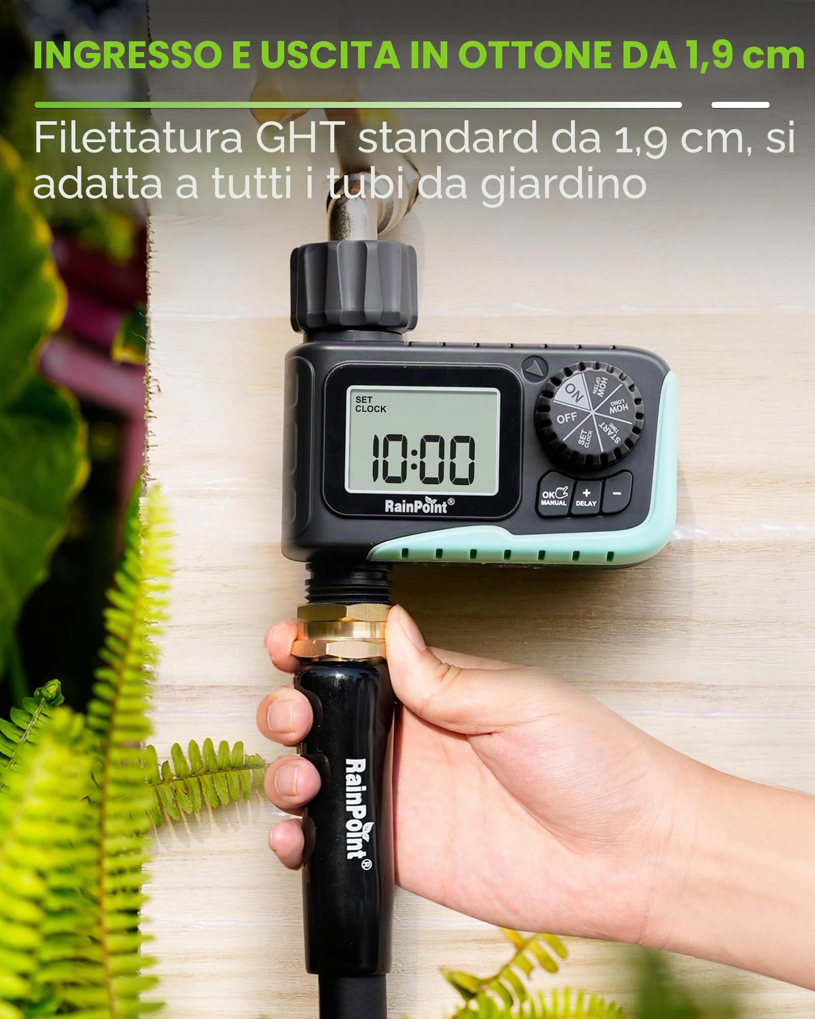 RAINPOINT Timer Irrigazione con Irrigazione Automatica, Programmatore Irrigazione con Ritardo Pioggia, Display LCD Centralina Irrigazione per Serra da Giardino Blu