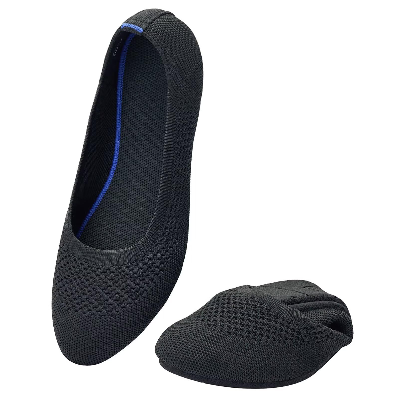 poemlady Women’s Ballet Flat Shoes Dress Shoes Knit Round Toe Slip On Ballerina Walking Flats Shoes for Woman Low Wedge Casual