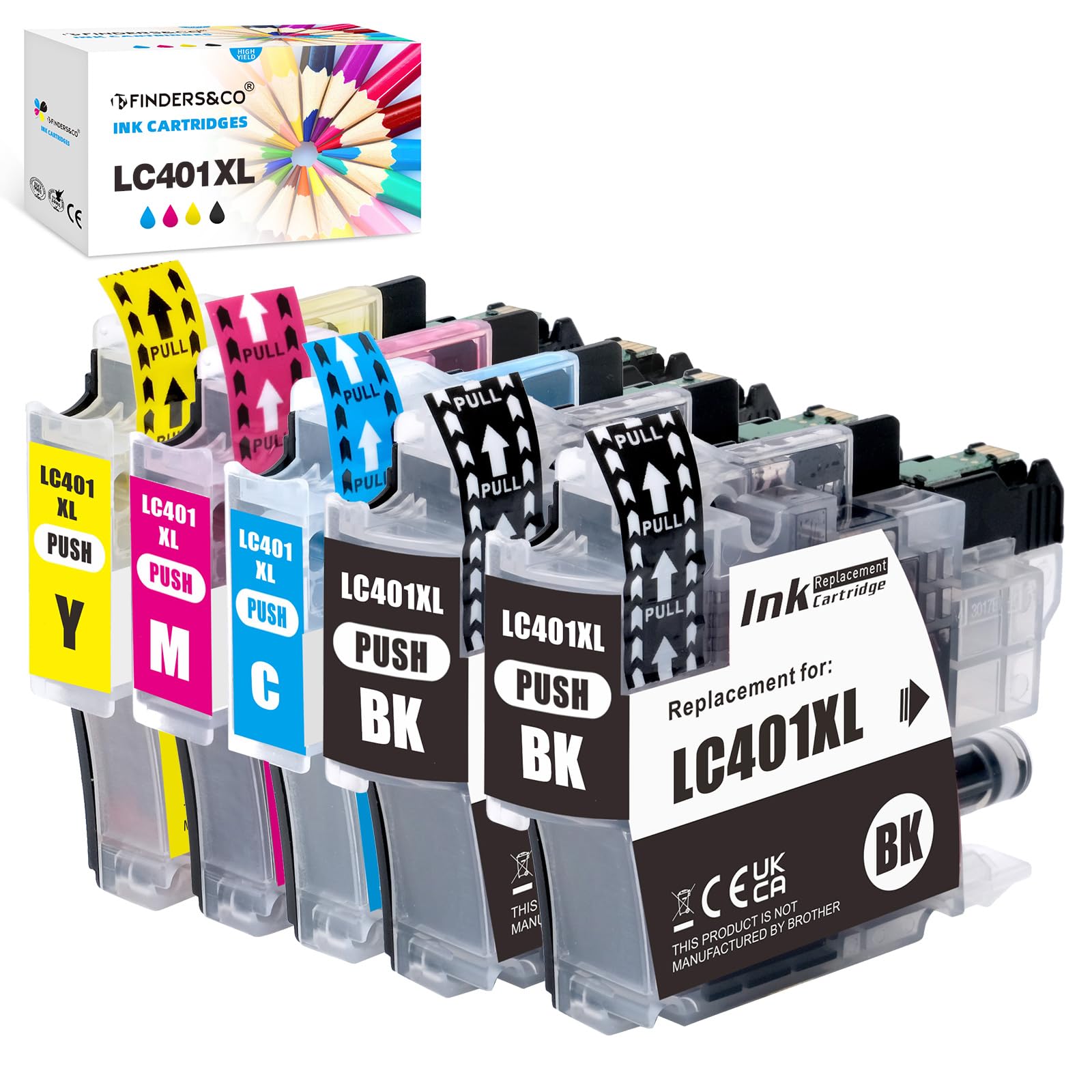 F FINDERS&CO LC401XL Ink Cartridges Replacement for Brother LC401 LC-401XL Ink Use with Brother MFC-J1010DW MFC-J1012DW MFC-J1170DW Printer (2BK, 1C,