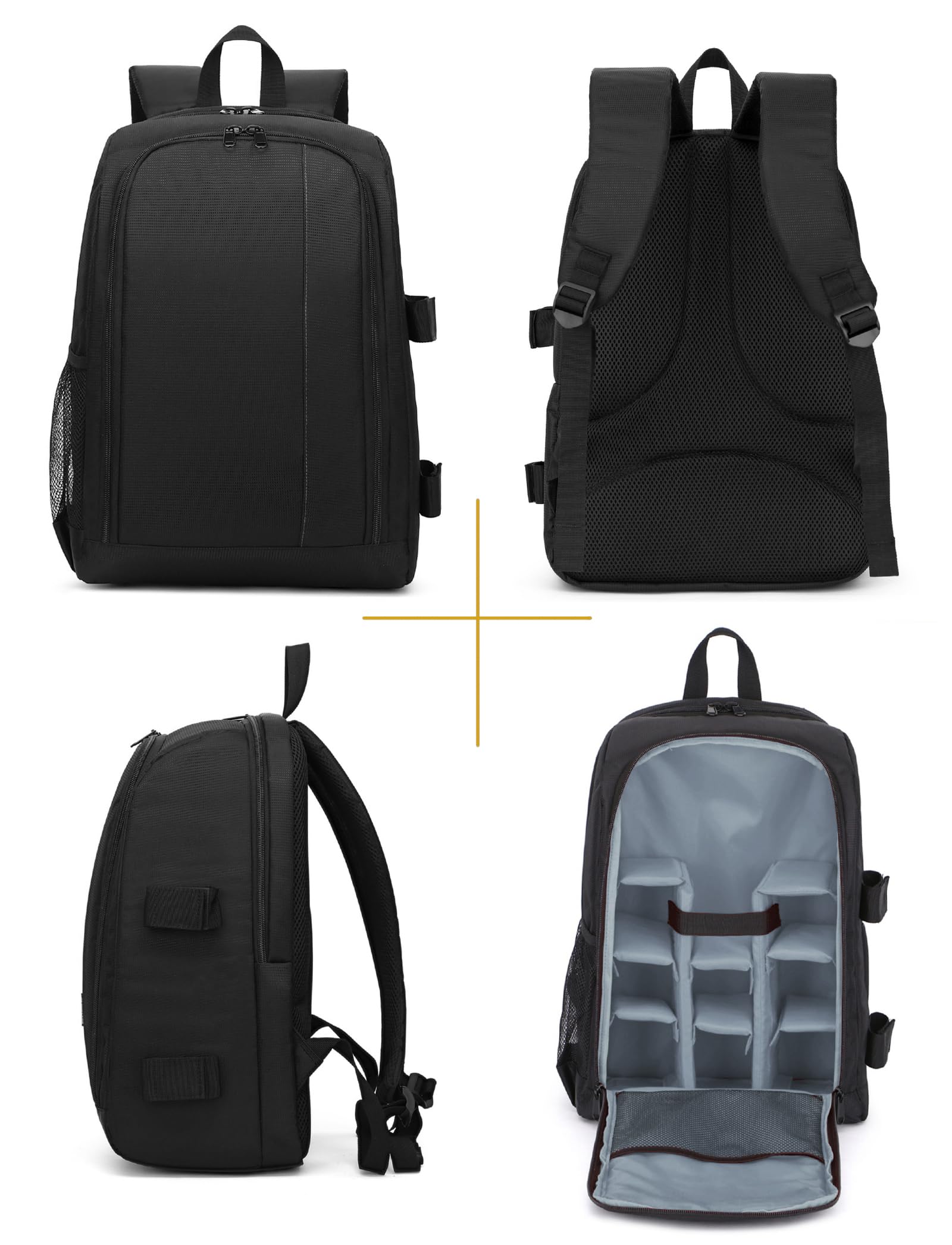 Zaino Fotografico Professionale per Reflex, 45x30x20cm, Borsa Fotografica Imbottita Impermeabile Grande per Fotocamera 3-4 Obiettivi, Laptop fino 15.6" (Nero-grigio)