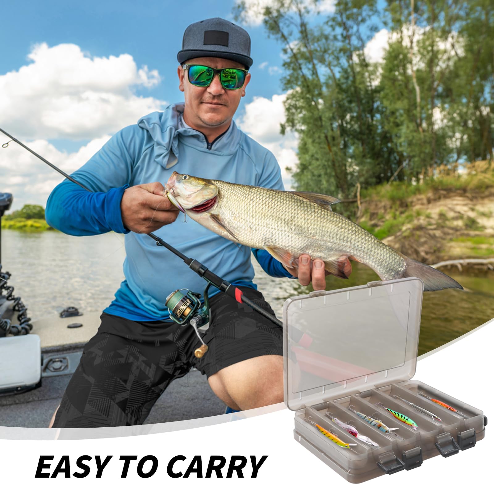 Caja de Señuelos de Pesca, Doble cara Caja de Anzuelos de Cebo de Plástico Visible Caja de Almacenamiento, Transparente Pesca Señuelo Cebo Contenedor Fishing Tackle Box, 20x17x4,7 cm