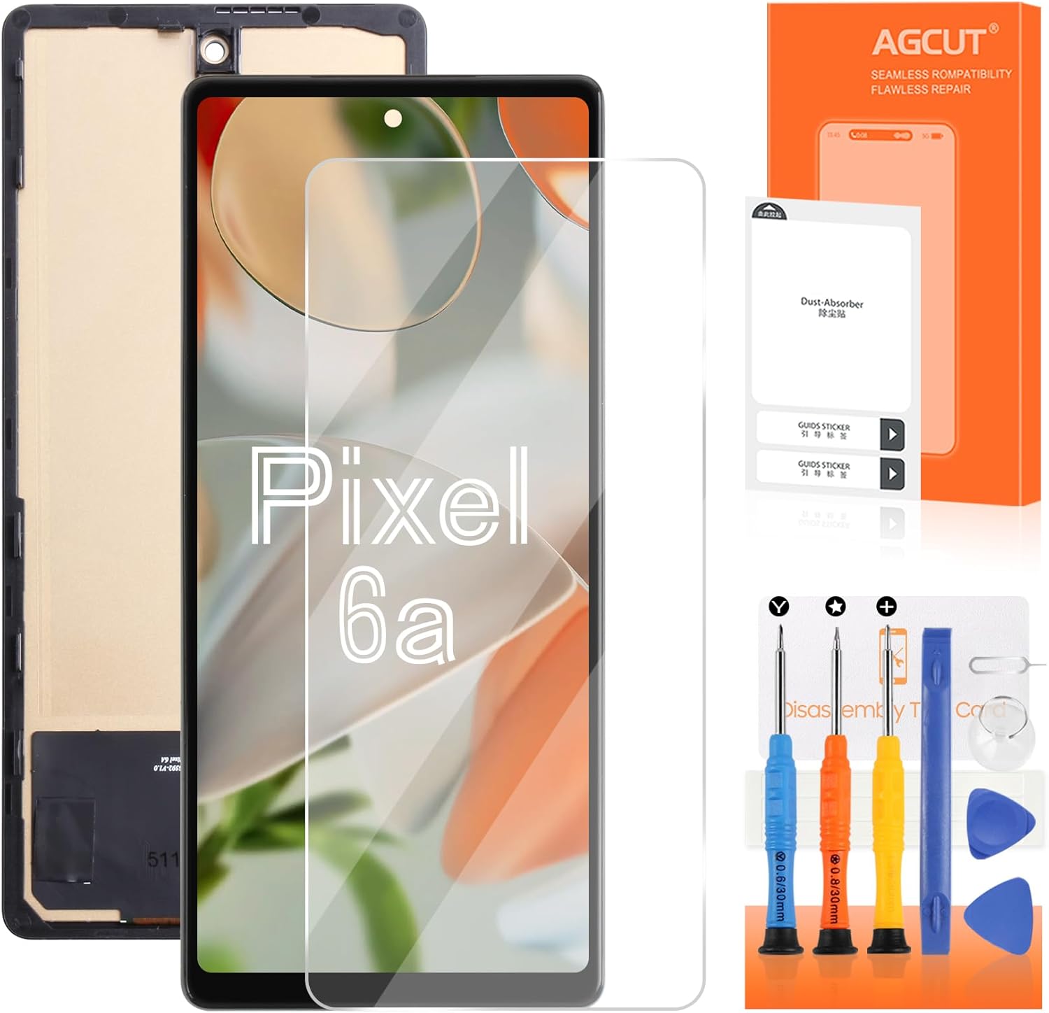 INCELL for Google Pixel 6A LCD Screen Replacement for Pixel 6A LCD Display GX7AS, GB62Z, G1AZG Screen Touch Digitizer Assembly Repair Part with Frame（No Fingerprint Funtion