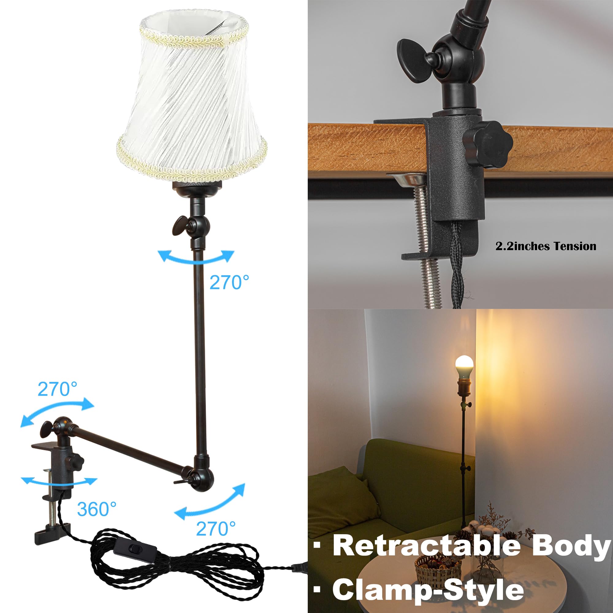 Klemmleuchte mit Fernsteuerung,1 Packung Leselampe mit 2,5 m Kabel, Dimmbar Nachttischlampe,Augenpflege Schreibtischlampe für Büro Heimgebrauch, E27 Lampenhalterung - DZ0332/11