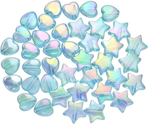 Miniatura 12 de Tupalizy 100 cuentas de acrílico de 0.354 in con forma de corazón y cuentas de estrella de 0.394 pulgadas para hacer joyas, pulseras, collares