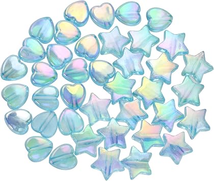 Tupalizy 100PCS Mini Acrylic Beads 9mm Heart Charms and 11mm Star Beads for Jewelry Making Bracelets Necklaces Earrings Keychain Accessory DIY Craft Valentine Christmas Party Favors Gifts Light Blue