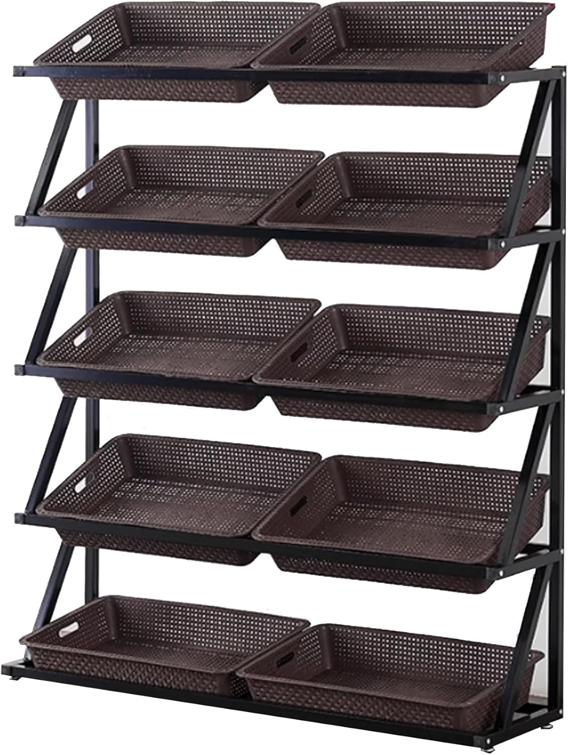 Store display rack, Retail Display Stand, Versatile Supermarket Shelf Organizer, Floor kitchen Pantry Snack Organizer, with Detachable Storage Box, for Fruit Onion Potato and Chip(Brown,120*35*140cm)
