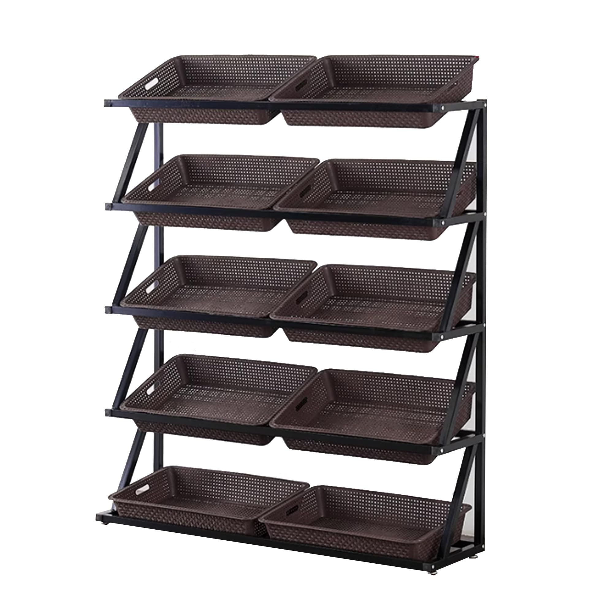 SaryEdge Versatile Retail Display Rack - Supermarket Shelf Organizer with Detachable Storage Box for Kitchen Pantry, Fruits, Onions, Potatoes, Chips - Black, 65x35x,Brown-120 * 35 * 140cm