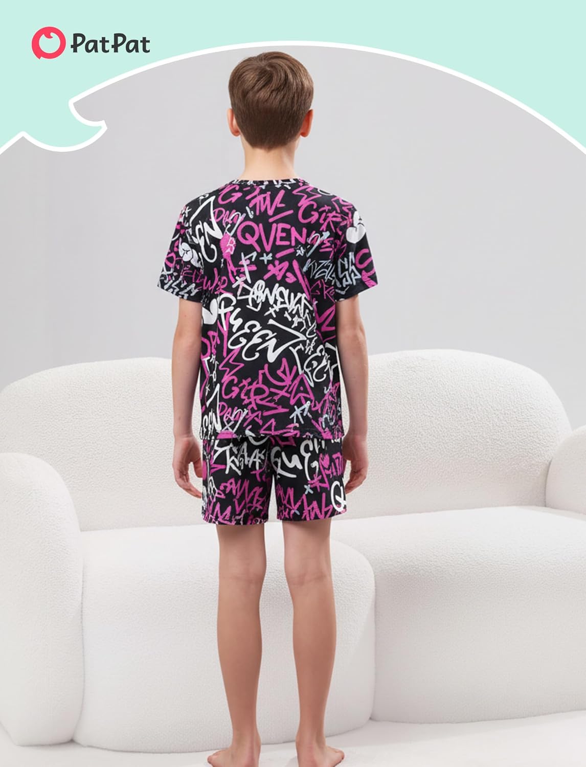 PATPAT Boys Pajamas Sets Short Sleeve T-Shirt and Shorts 2-Piece Sleepwear Graffiti Print Summer Loungewear for Kids - Image 4
