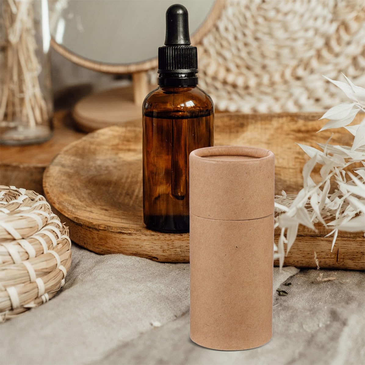 OSOLADY Embalaje de Botellas de Aceite Esencial Caja Cilíndrica de Papel Kraft y Fácil de Transportar 8 Unidades, Ecológica