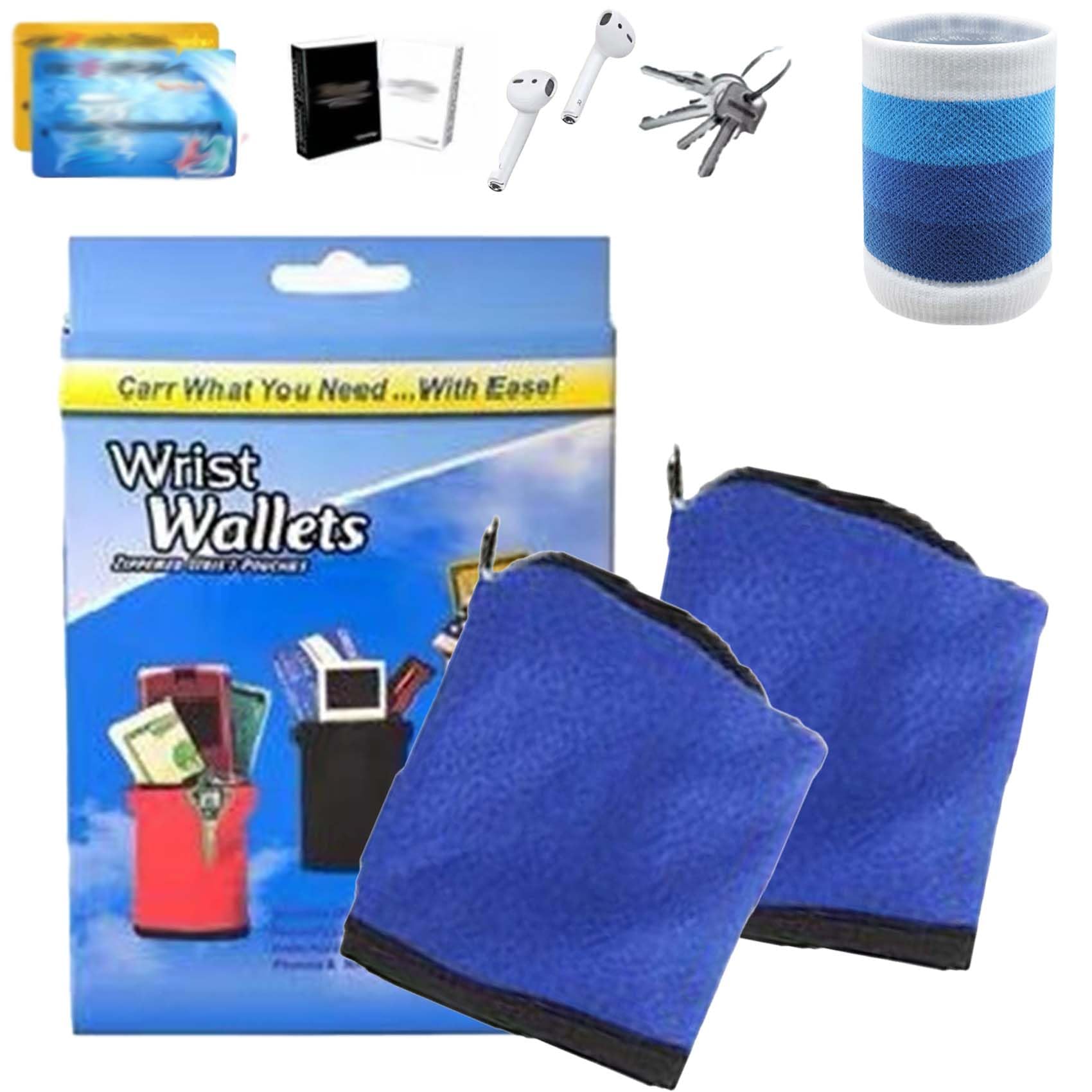 Sportswear - Wrist Pouch, Sportswear Sports Wear Wrist Pouch for Women Men, Pocket Wrist Wallet Wrist Cell Phone Holder, Armband with Zipper Storage Band for Travel, Sweat Bands (2*Blue)