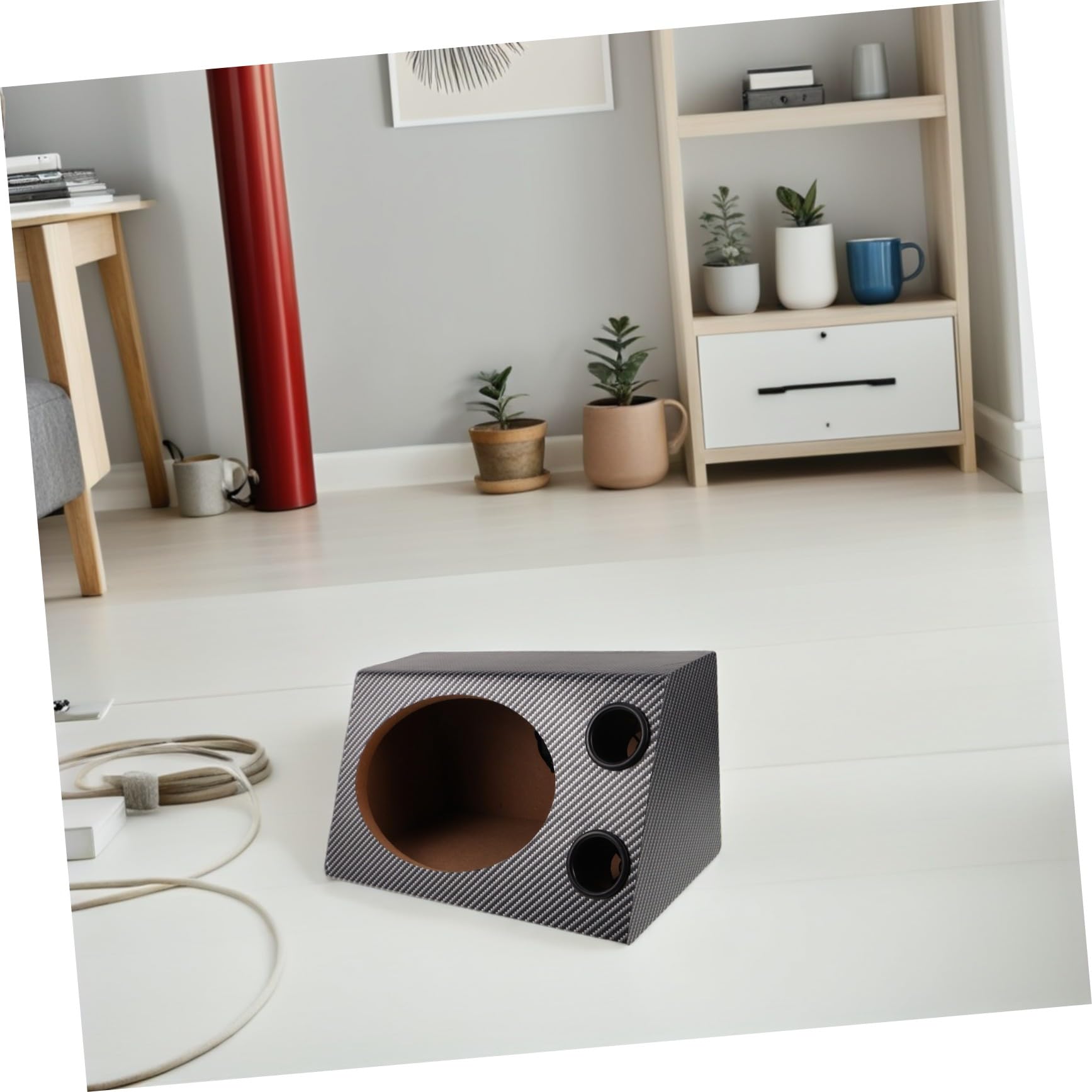 Housoutil Caja Trapezoidal de Madera para Altavoces de Coche Revestimiento de PVC, Diseño Preciso y Tecnología de Aislamiento de Ruido para Vehículo y Hogar