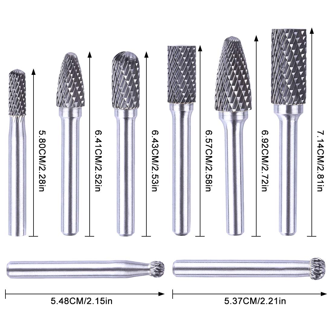 Batop - Set di 8 frese in metallo duro da 6,35 mm per legno, metallo, marmo, levigatura, lucidatura, incisione, foratura, ecc.
