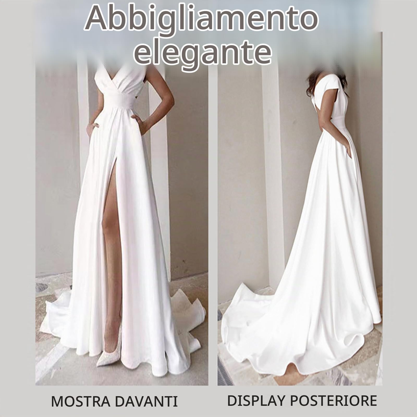 Abito Lungo Donna Sexy Vestito da Sera Scollo a V e Senza Schienale Sottile Abito di Alta con Aberturas Stile Impero Maxi Abiti da Sera con Volant Vestito Partito Banchetto