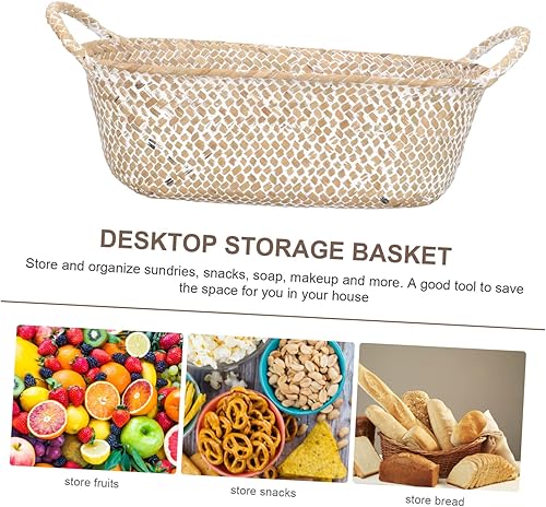 Miniatura 9 de Alipis 2pcs Hollow Storage Basket Car Trash Can with Lid Snack Tray for Kids Woven Baskets for Storage with Lid Woven Picnic Basket Rattan Storage