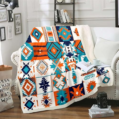 Manta étnica del suroeste para sofá, manta de 50 x 60 pulgadas, manta de sherpa de estilo bohemio occidental, manta de vellón nativo, tribal,