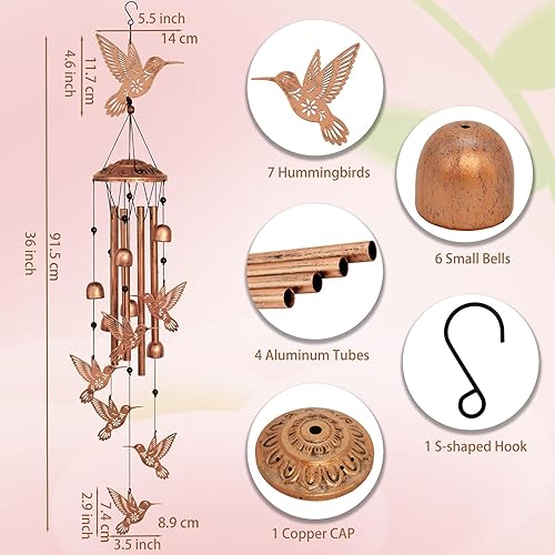 Miniatura 3 de Campanillas de viento de colibrí para exteriores, campanillas de viento de metal, regalos de colibrí para mujereshombres, decoración de jardín al