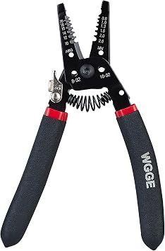 WGGE WG-013 Wire Stripper and Cutter 7,Cuts, strips wire and loops 10-20 AWG Solid and 0.8-2.6mm Stranded