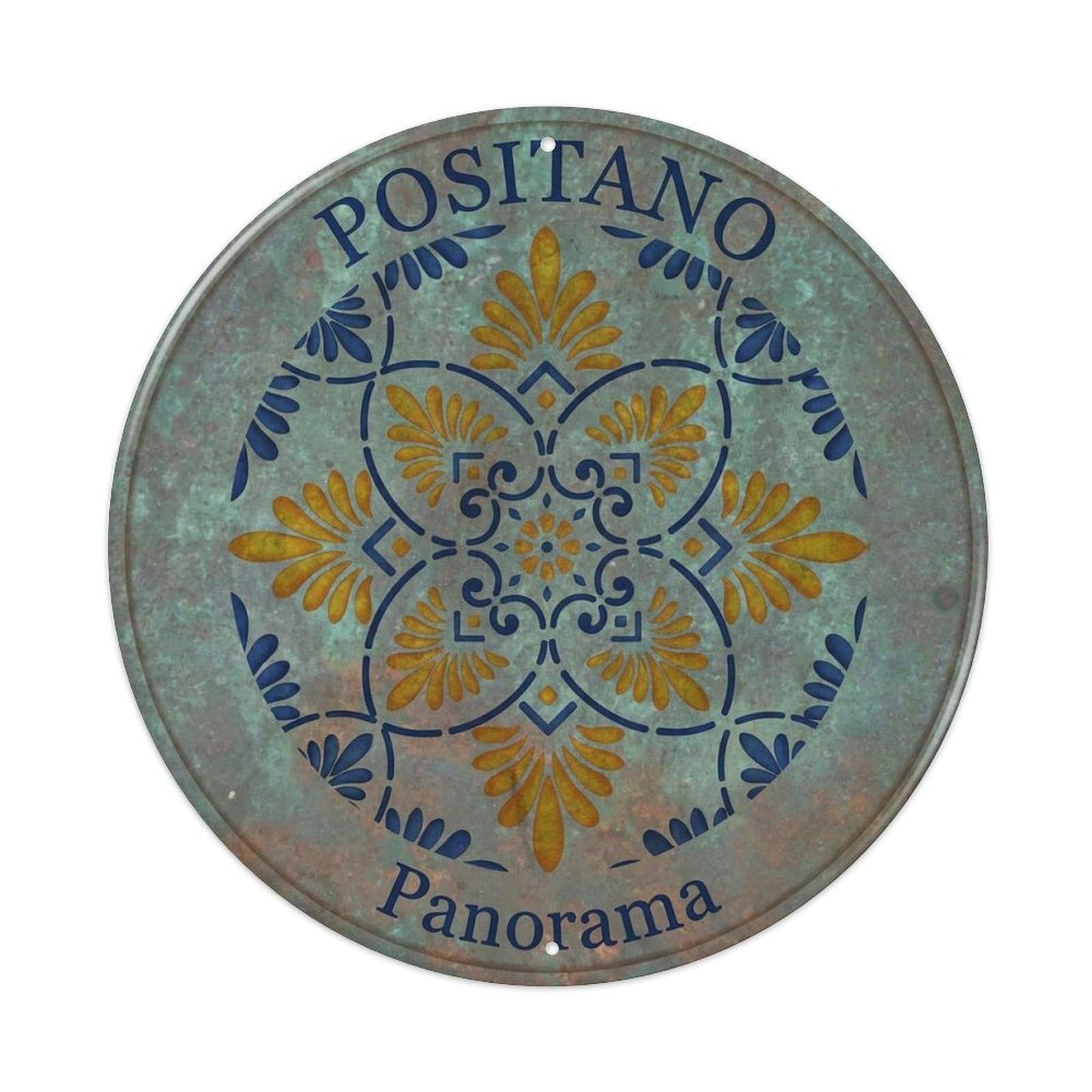 Travel Badge Positano Campania Coast Mediterranean Metal Tin Sign Plaque Wall Decor for Cafe, Man Cave, Club Bar, Office, Home Garden Round Metal Poster 8x8Inch