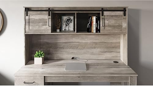 Miniatura 5 de Realspace® Peakwood - Escritorio para computadora de 65 pulgadas de ancho con gabinete y carga inalámbrica, marrón ahumado