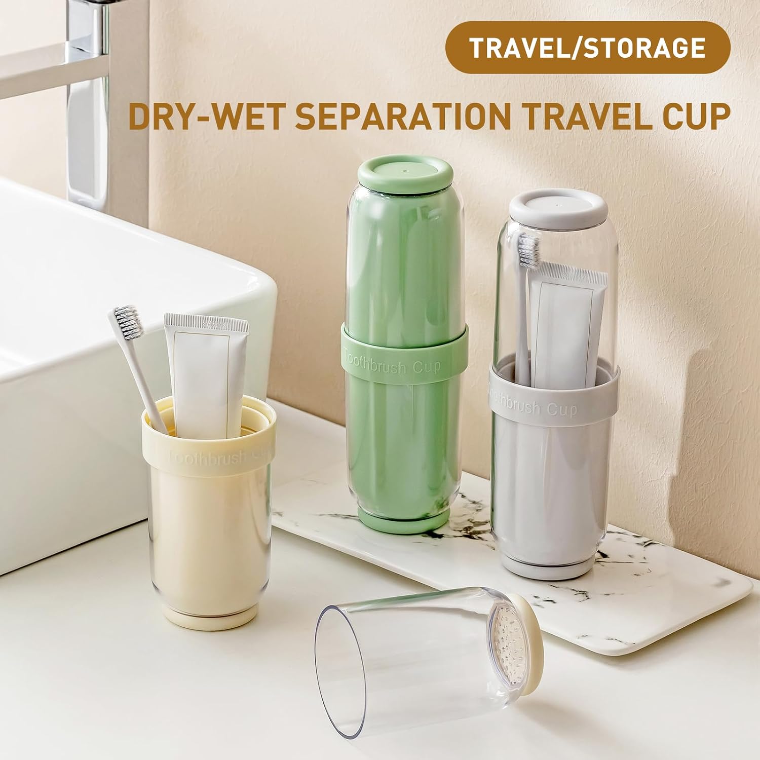 Toothbrush Cup with Cover, Travel Toothbrush Case Portable Toothbrush Holder for Traveling Business Camping School Bathroom (Grey)