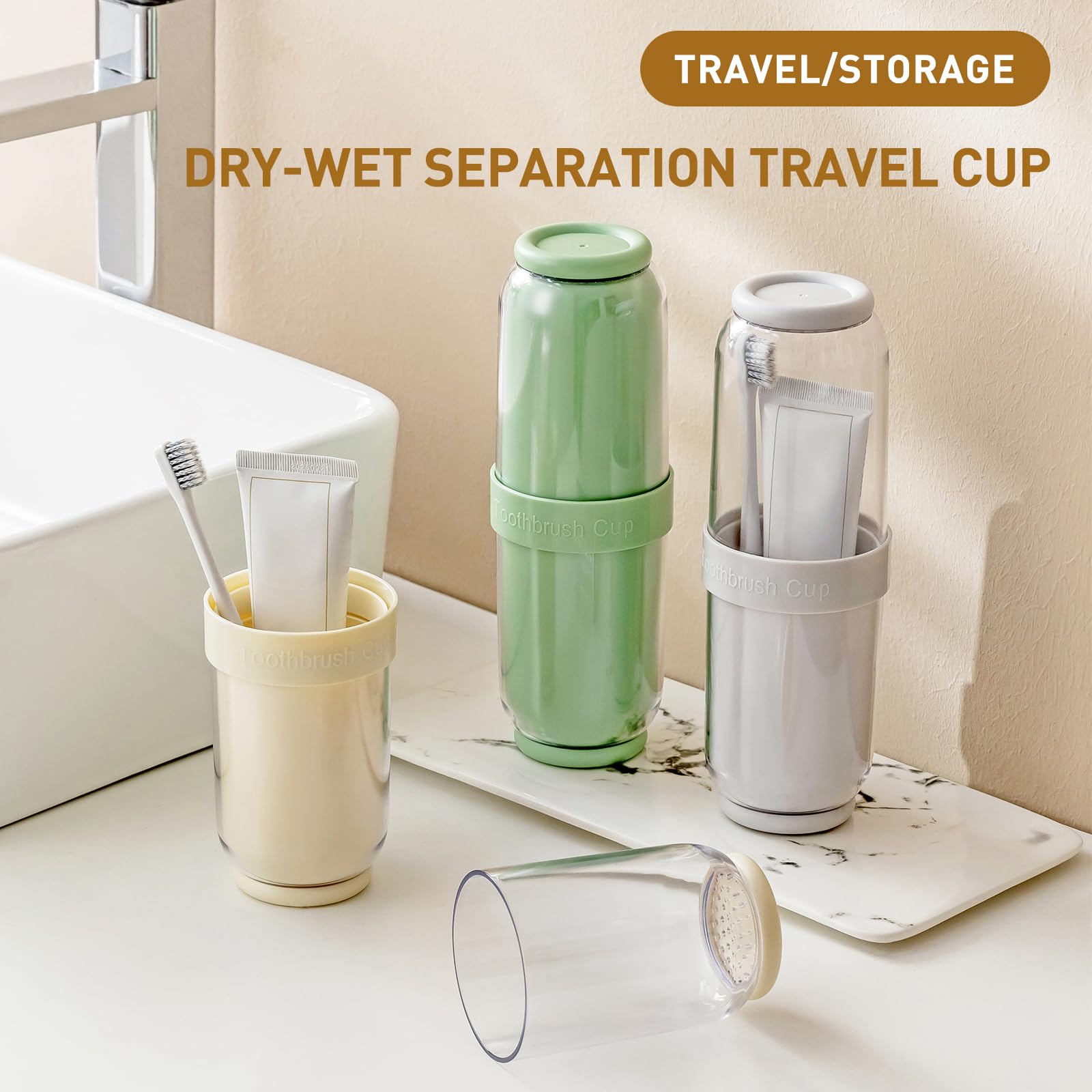 Vaso para cepillo de dientes con funda, estuche portátil para cepillo de dientes de viaje, para viajes, negocios, camping, escuela, baño (gris)
