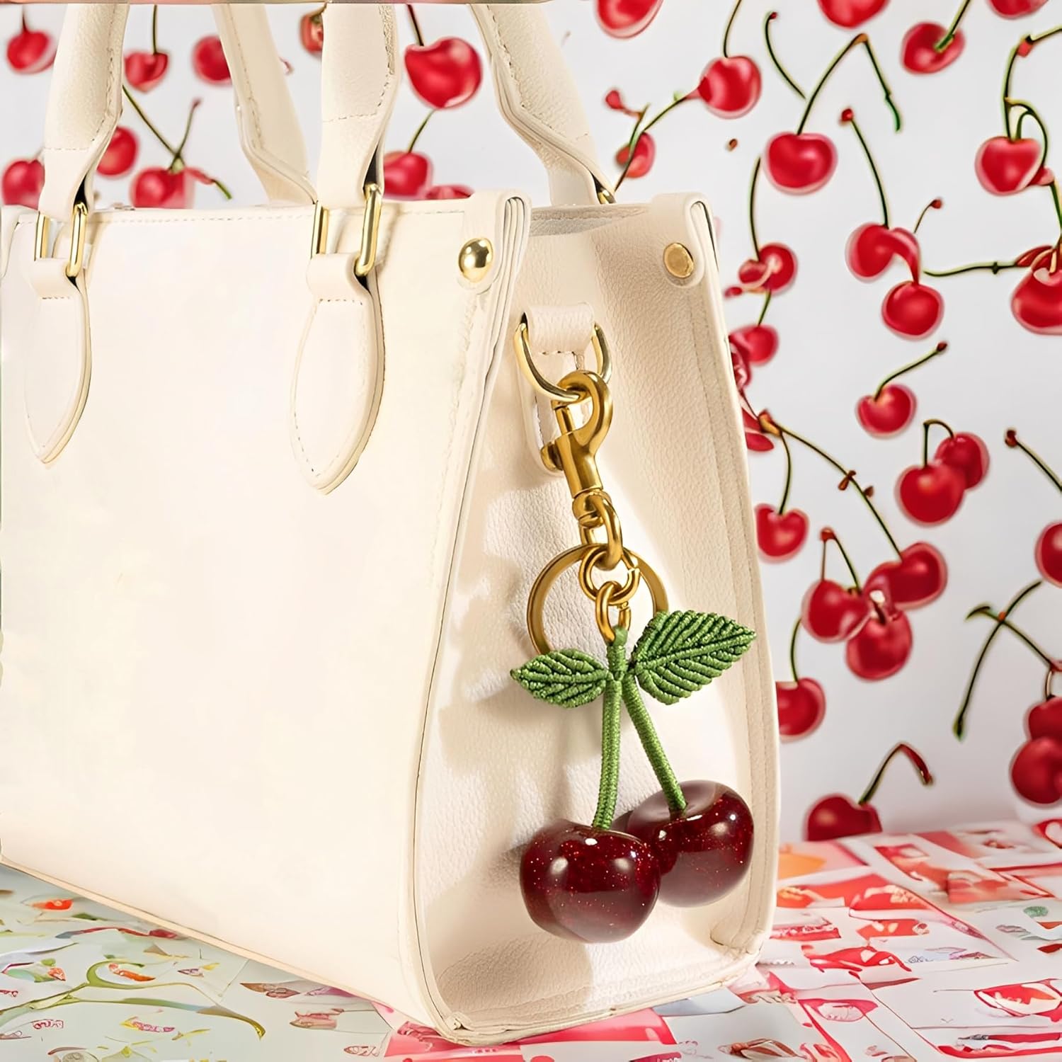 XGALBLA Cute Cherry Keychain for Women Bag Charm Purse Handmade Woven Rope Cherry Keychain - Car keyrings handbags - Fashion enthusiasts - Image 5