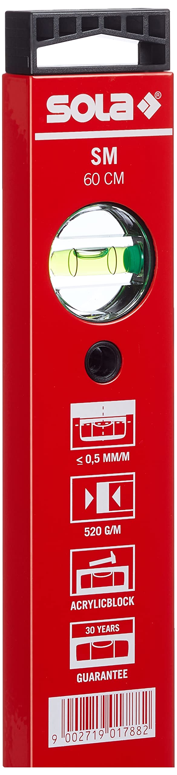 SOLA SM60RED - Nivel de burbuja de perfil rura SM czerwona (600 mm)