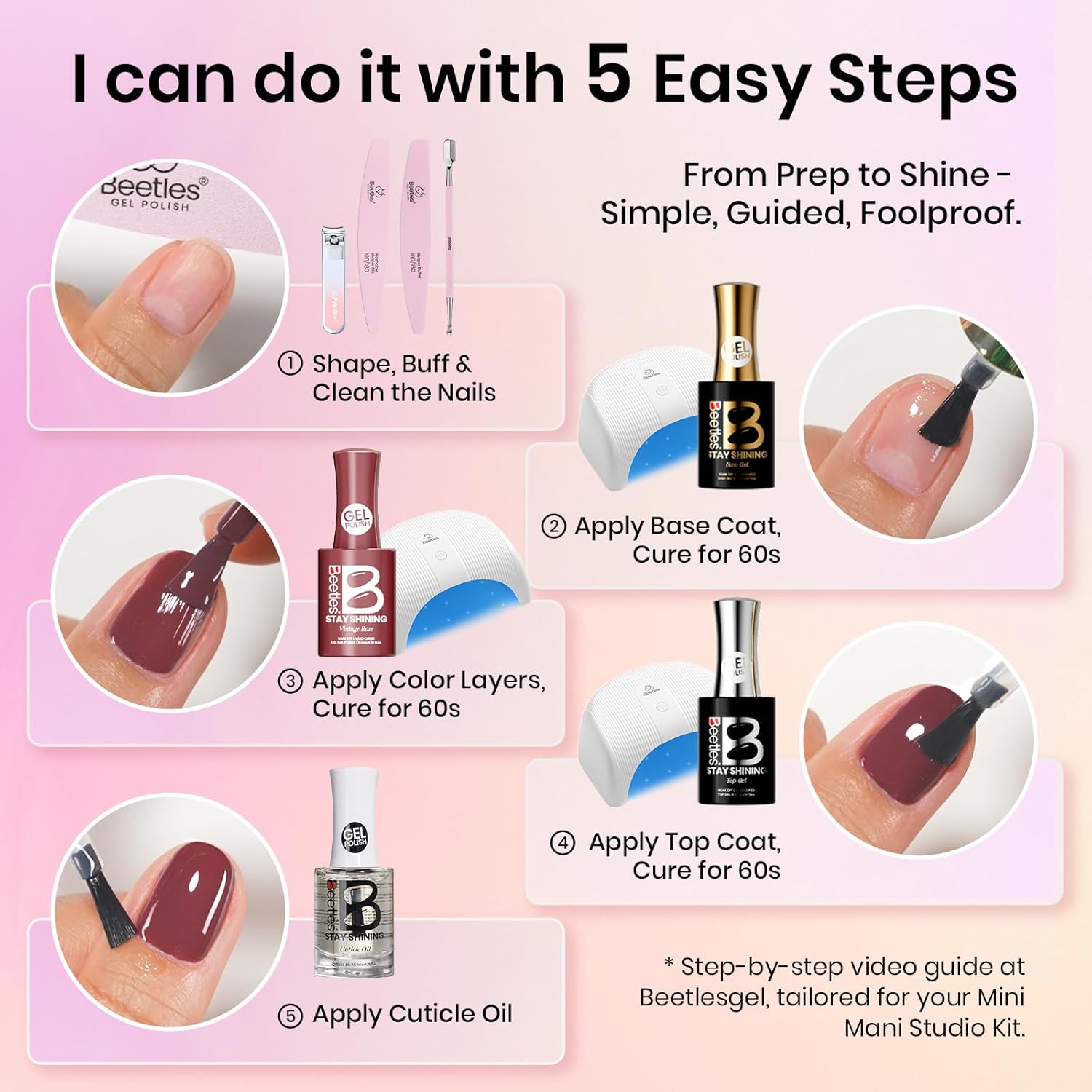 Beetles Stay Shining 23 Pcs Gel Nail Polish Kit with UV Light, 12 Color Nail Manicure Studio Kit Cozy Elegance and Base Gel Glossy &Matte Top Coat Cuticle Oil & Nails Tools, DIY Salon-Quality at Home