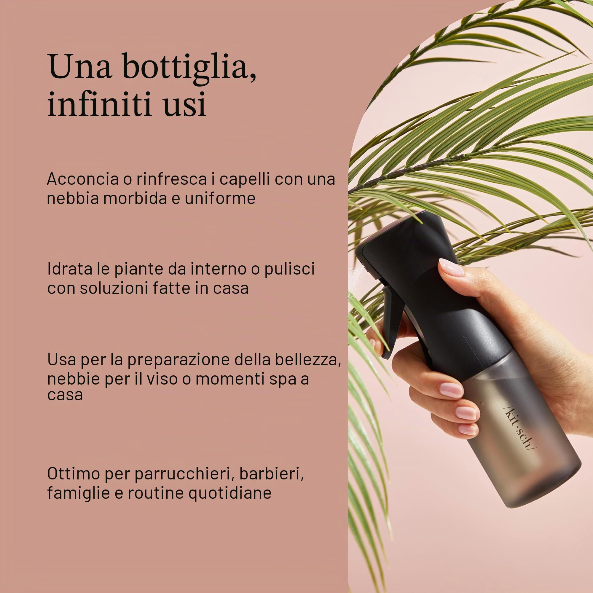 Kitsch Flacone spray continuo per capelli – Nebulizzatore d'acqua a nebbia fine – Flacone spray per capelli riciclato – Flaconi spray per pulizia, styling, piante e altro – Nero, 150 ml