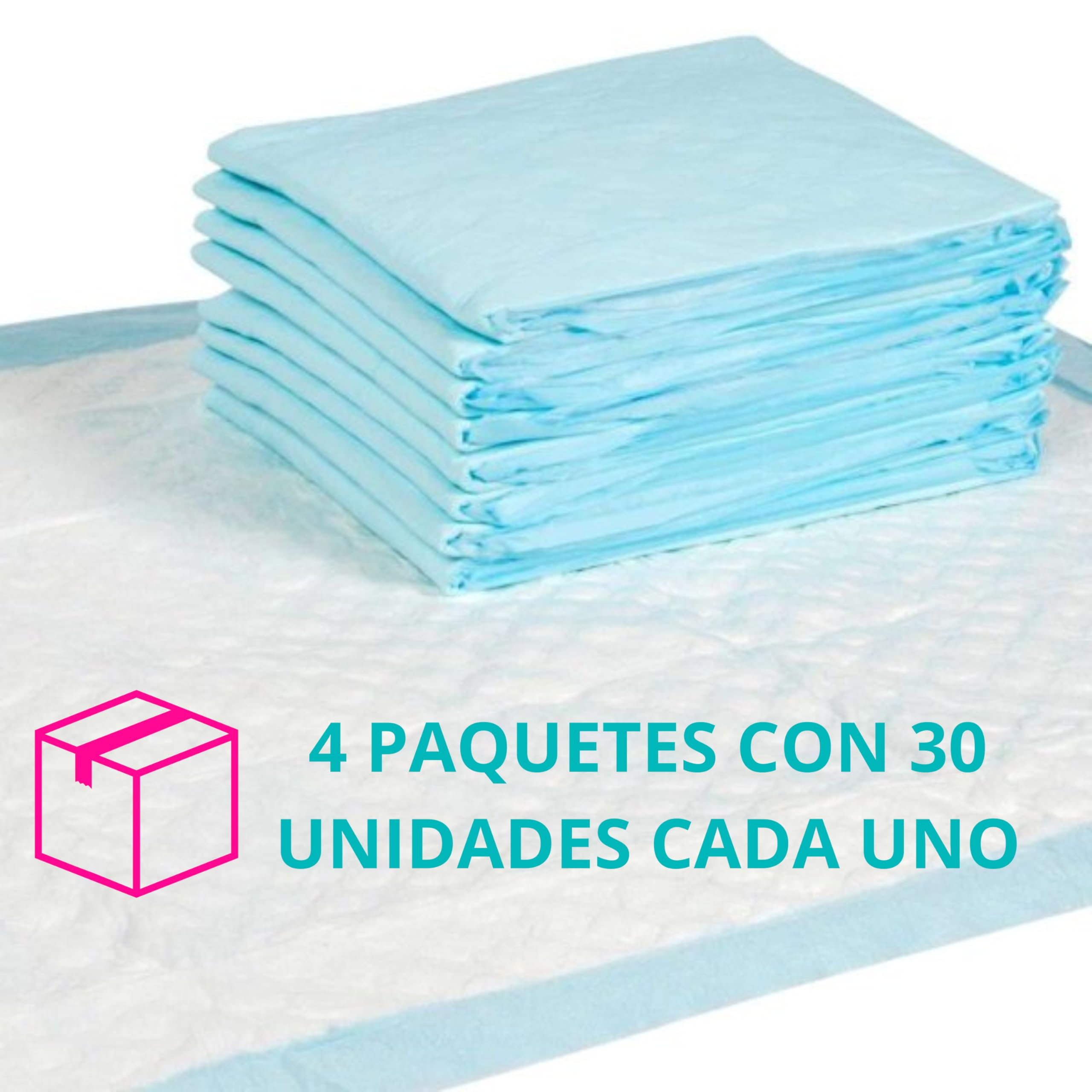 AMD Caja 4 Paquetes de 30 Unidades Salvacamas Desechables 60x90 Extra. Empapadores Cama Adultos Desechables 120 Unidades. Protector de Cama de un Solo Uso. Cambiadores Desechables absorción Extra.