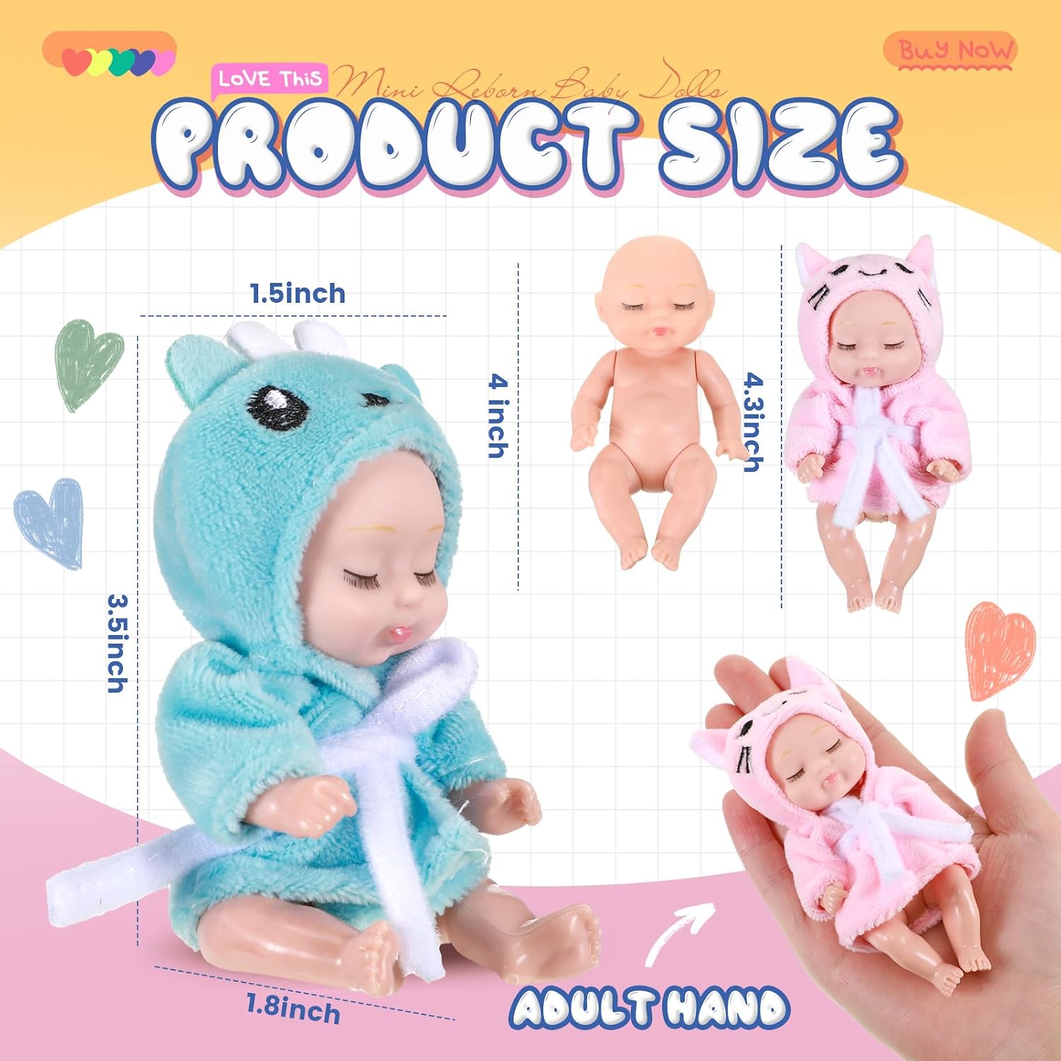 Hanaive 6 Pcs Mini Baby Dolls 4 Inch Easter Basket Dolls Tiny Reborn Lifelike Realistic Holiday Birthday Gifts Set for Girls Toddlers Kids Basket Stuffers(Sleepwear)