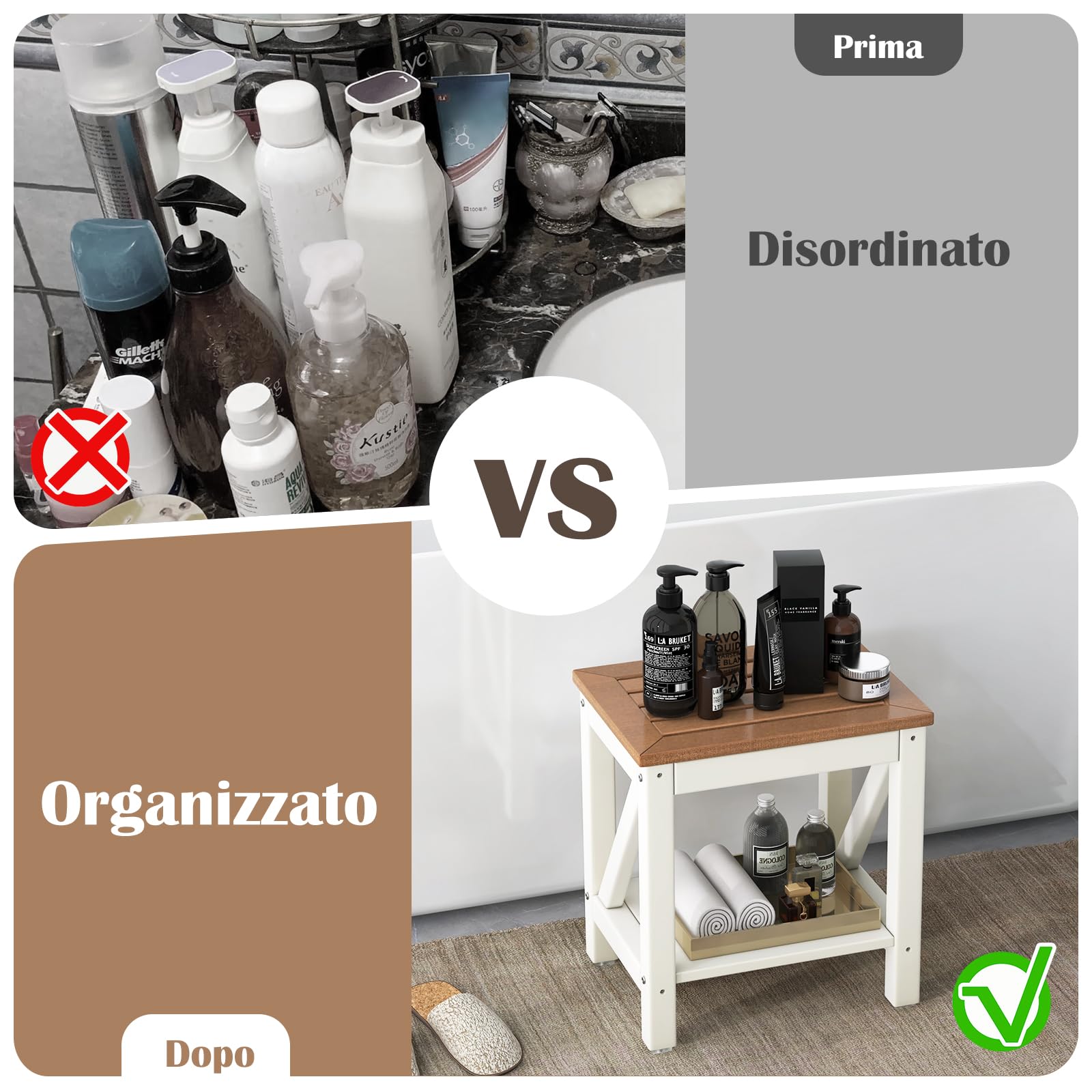 RELAX4LIFE Taburete de baño con estante de almacenamiento, Banquetas Asiento de ducha de HDPE, banco de ducha de hasta 150 kg para adultos y ancianos (42,5 x 32 x 46 cm, marrón)