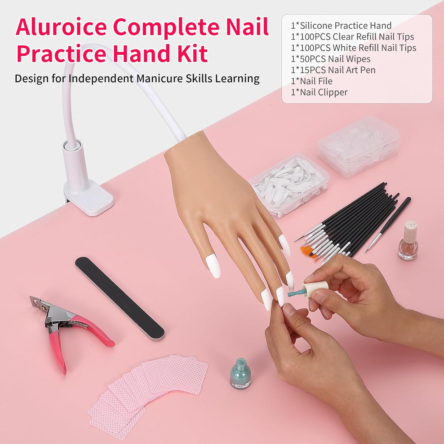 Practice Hand for Acrylic Nails - Nail Tips Won't Fall off Again- Flexible Fake Nail Mannequin Hand Practice for Training