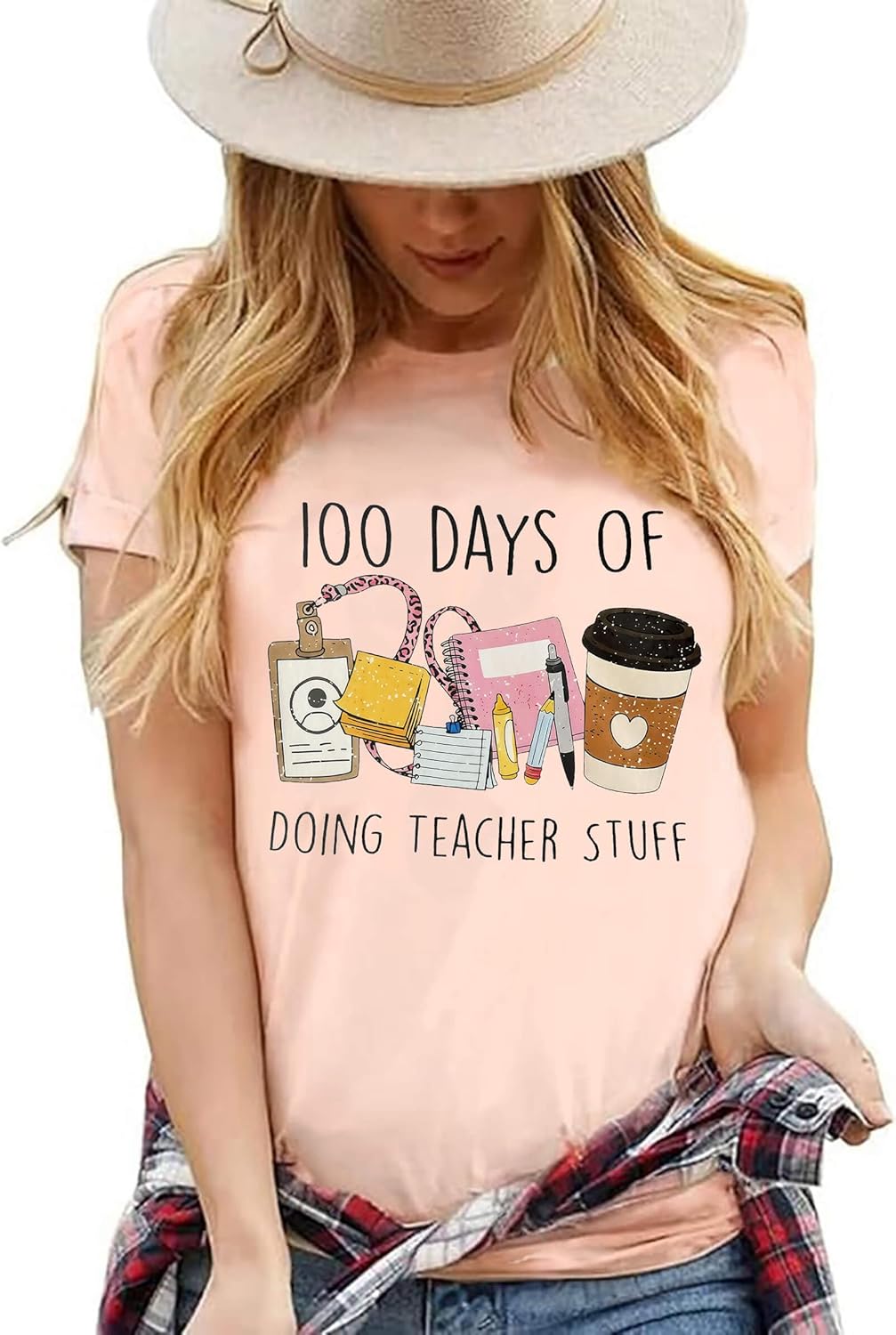 100 Days of School Shirt Women 100 Days of Doing Teacher Stuff Tshirts Teacher Appreciation Gift 01-pink Small