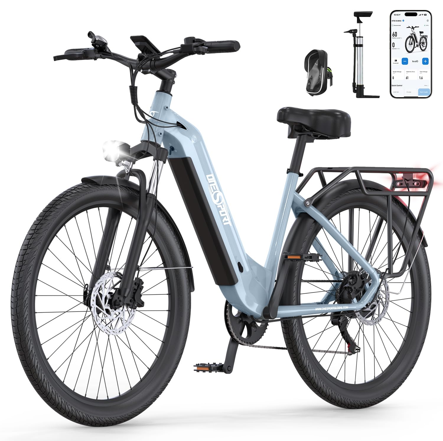 OneSportLife ONESPORT OT05 Electric Bike for Adults 27.5 Inches, 250W Removable Battery 36V 18.2Ah Bicycle for Men and Women, City E-Bike with 3 Levels of Pedal Assist & 40Nm Torque Sensor