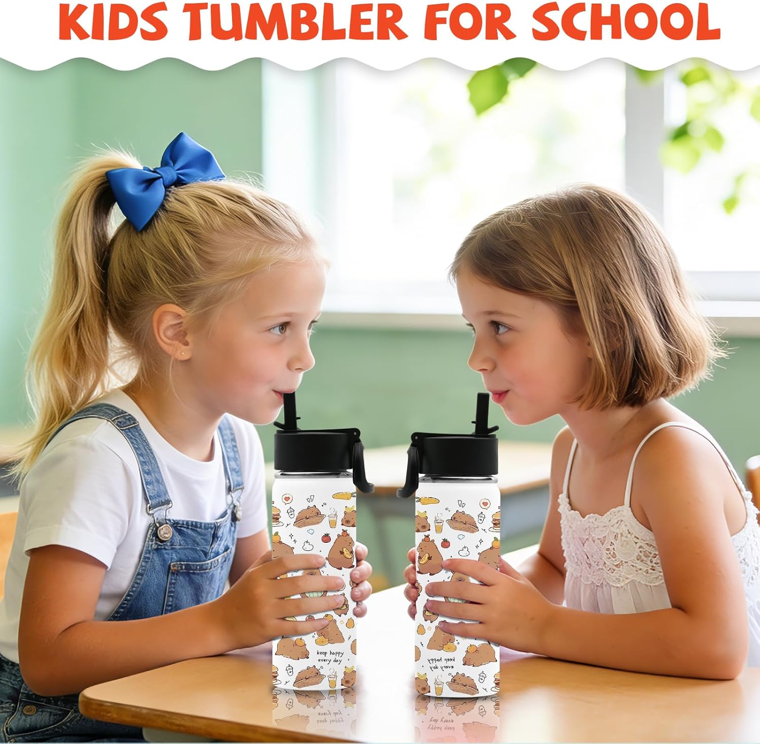 Capybara Gifts for Kids - 18oz Capybara Water Bottle with Straw Lid, Kids Stainless Steel Insulated Water Bottle, Leak Proof, BPA-Free, Animals Cup for School, Travel, Birthday Gift Cup for Teens - Image 8